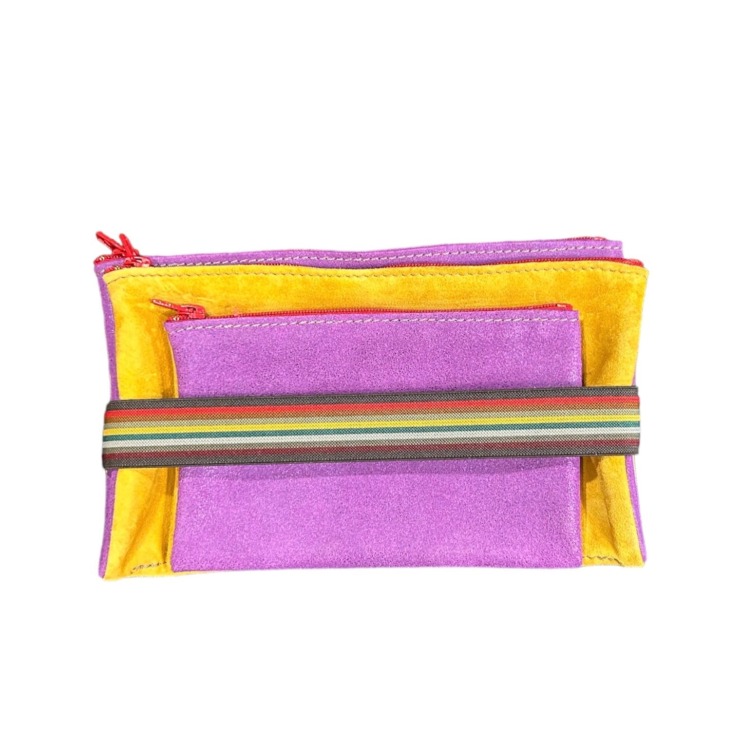 MANALI DESIGN-GERALDINE BREMER WEILL-POCHETTES-100% CUIR-VIOLET-JAUNE-BIRETTA