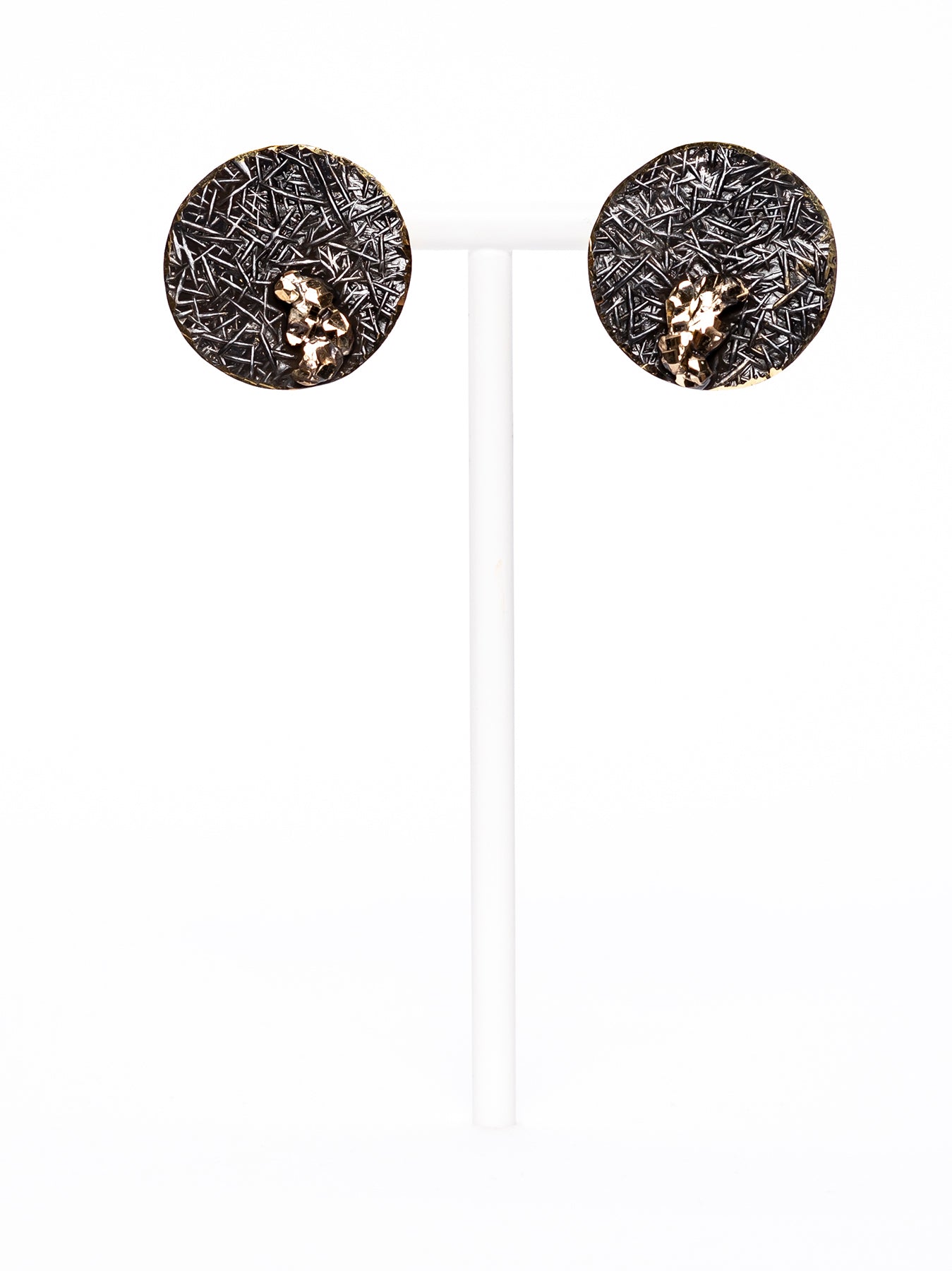 GERALDINE BREMER-WEILL - MANALI DESIGN - BOUCLES D'OREILLES - CLIPS - OURSIN - PYRITE - PEINT MAIN - HYPOALLERGIQUE  