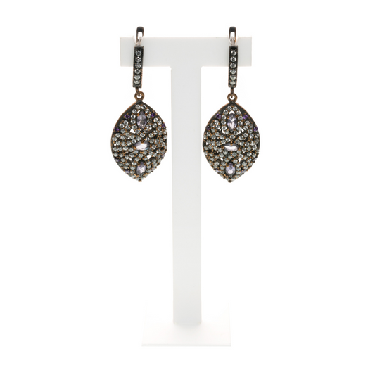 MANALI DESIGN-GERALDINE BREMER WEILL-BOUCLES D’OREILLE-PENDANTE-PLAQUÉ ARGENT FIN-CRYSTAL-STRASS SWAROVSKI-ARGENT&ORANGE-TIGE HYPOALLERGÉNIQUE-MASSILIA