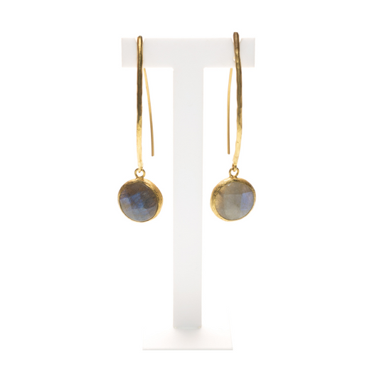 MANALI DESIGN-GERALDINE BREMER WEILL-BOUCLES D’OREILLE-PENDANTE-PLAQUÉ OR FIN-LABRADORITE-LAPIS-LAZULI-OR&GRIS-TIGE HYPOALLERGÉNIQUE-MARIKA