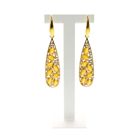 MANALI DESIGN-GERALDINE BREMER WEILL-BOUCLES D’OREILLE-PENDANTE-PLAQUÉ OR FIN-OEIL DE CHAT-CRYSTAL-JAUNE&OR-TIGE HYPOALLERGÉNIQUE-MARILOU XL