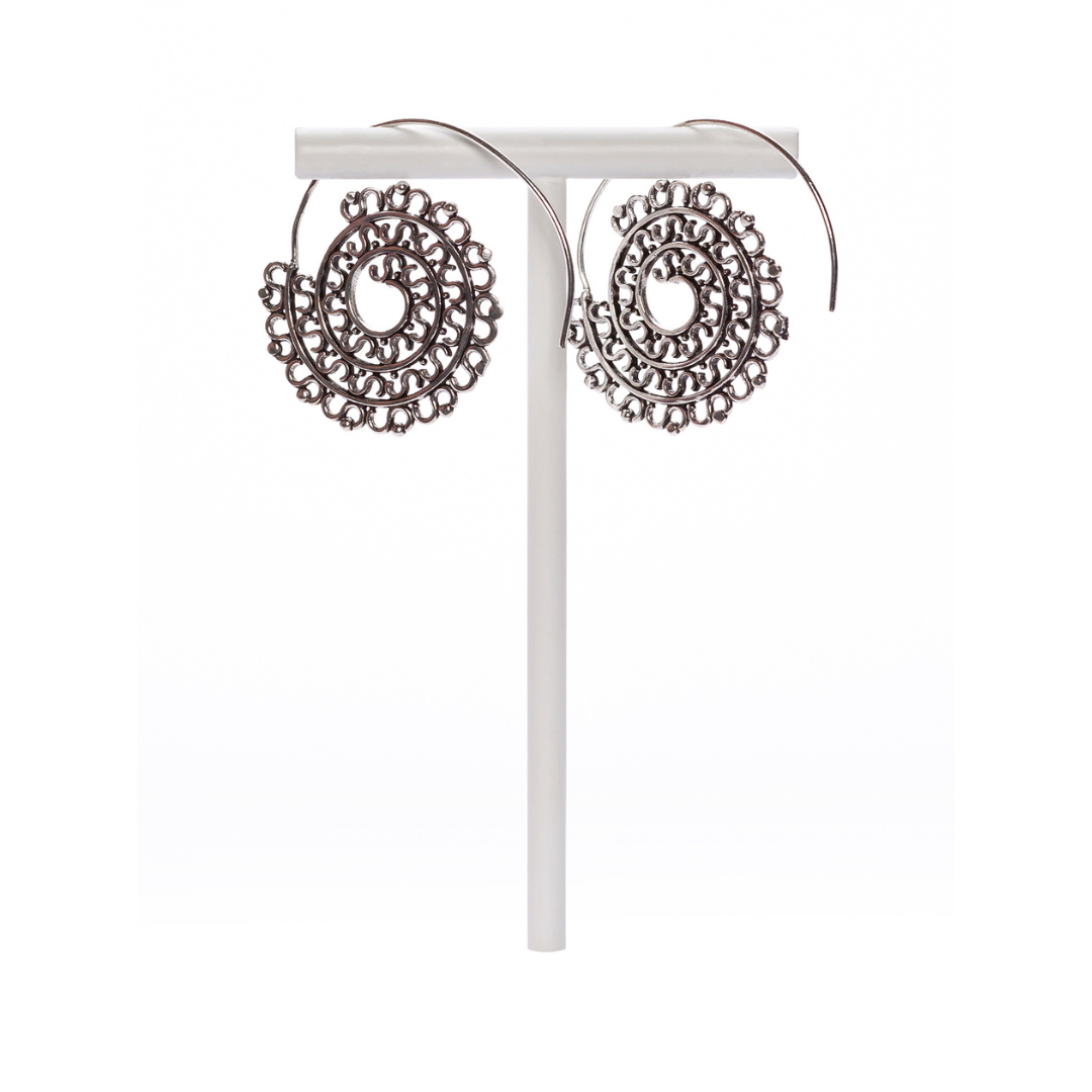 MANALI DESIGN-GERALDINE BREMER WEILL-BOUCLES D’OREILLE-PENDANTE-CIRCULAIRE-CRÉOLE-LAITON ARGENTÉ-ARGENT-TIGE HYPOALLERGÉNIQUE-MELIESINE