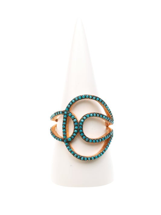 Geraldine Bremer Weill - MANALI DESIGN - BAGUES - NON AJUSTABLES - ARABESQUE TURQUOISE - STRASS SWAROVSKI - PLAQUEE OR ROSE FIN 